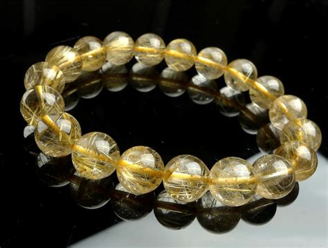 10mm Genuine Natural Yellow Golden Rutilated Quartz Bracelets Women