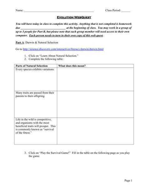 You will use three websites to answer the following questions and complete this packet. Webquest Evolution And Natural Selection Answer Key ...