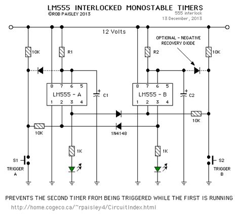 Lm555 Interlocked Monostable Timer Circuit Under Monostable Circuits