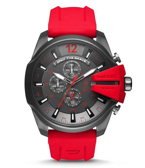 Diesel Mega Chief Chronograph And Date Silicone Strap Watch In Red For