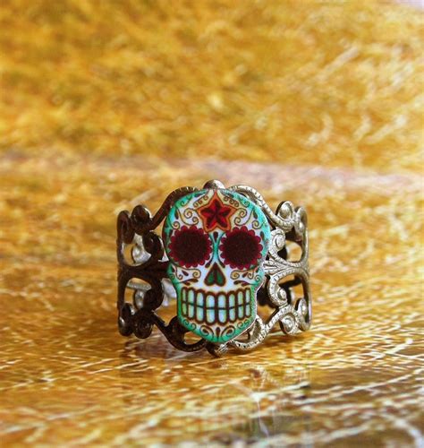Clearance Day Of The Dead Filigree Sugar Skull Ring In An Etsy