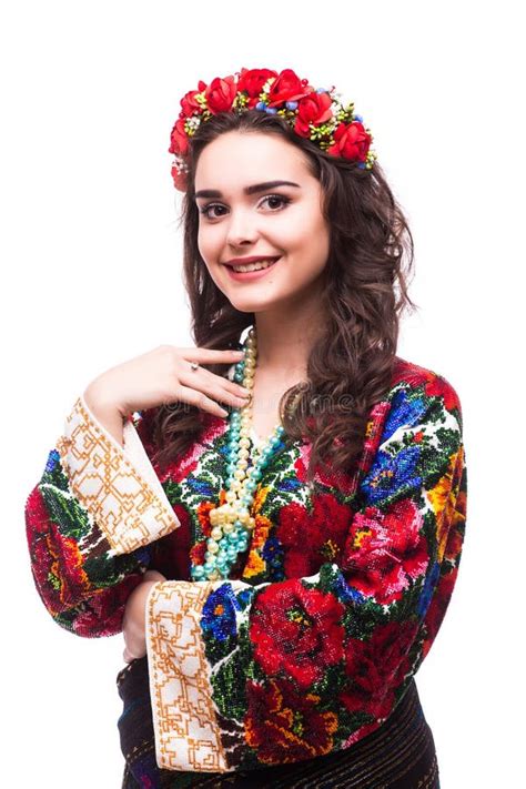 Portrait Of Cheerful Ukrainian Girl Wearing National Embroidered Shirt