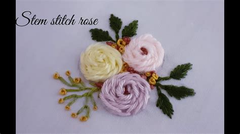 105 Hand Embroidery Stitches For Beginners Stem Stitch Rose Tutorial