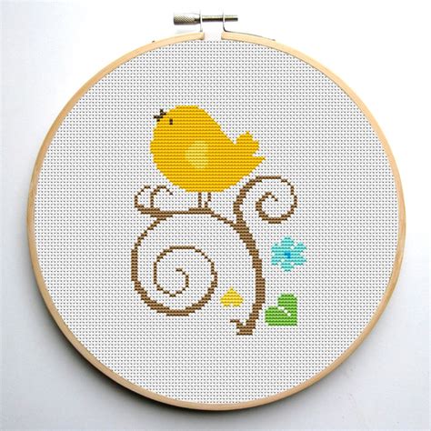 Cross Stitch Pattern Bird Pdf Cute Yellow Bird Instant Etsy