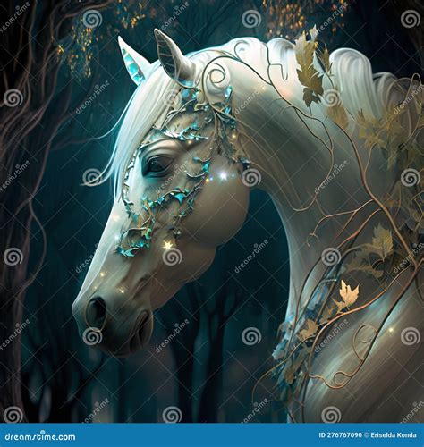 Generative Ai Illustration White Horse In An Enchanted Forest