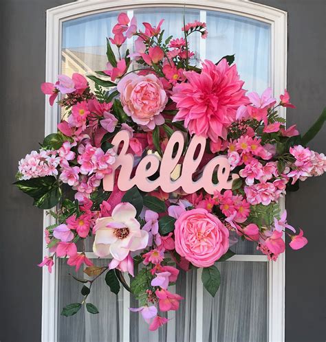 Pink Hello Wreath Pink Floral Wreath Front Door Wreath Etsy Diy