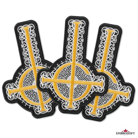 Ghost Bc Golden Grucifix Cross Symbol With Pattern Band Embroidered