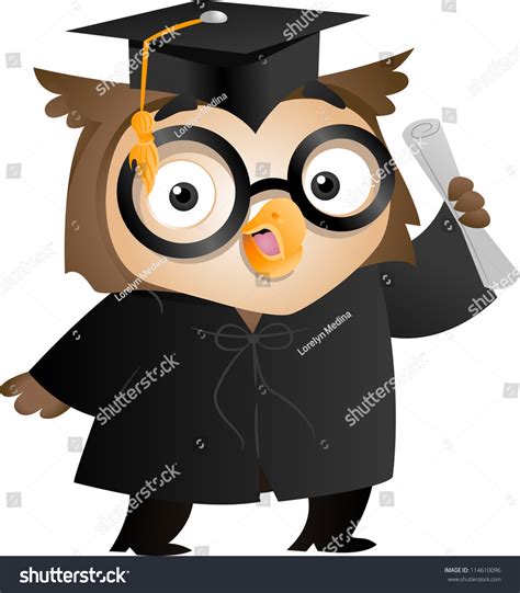 Illustration Of An Owl Wearing A Toga And Graduation Cap Holding A