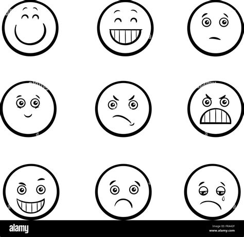 Ilustración Caricatura En Blanco Y Negro De Emoticono O Emociones Como