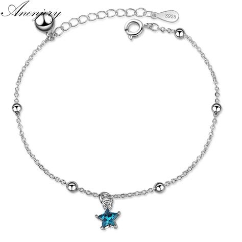Anenjery Simple Fashion Blue Crystal Star Bracelet For Women Girl T