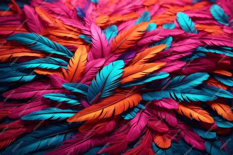 Premium Ai Image Neon Feather Background Colorful Feather Wallpaper