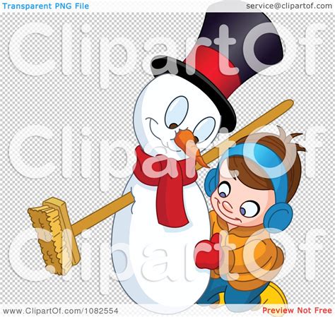 Clipart Cute Boy Making A Snowman Royalty Free Vector Illustration By