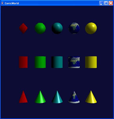 Spheres Cylinders And Cones Of Different Resolutions And Colors