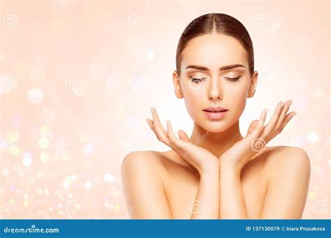 Face Beauty Skin Care Woman Natural Make Up Beautiful Model Stock