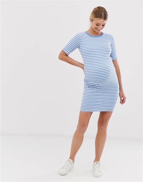 New Look Maternity Striped Rib Jersey Dress In Blue Pattern Best