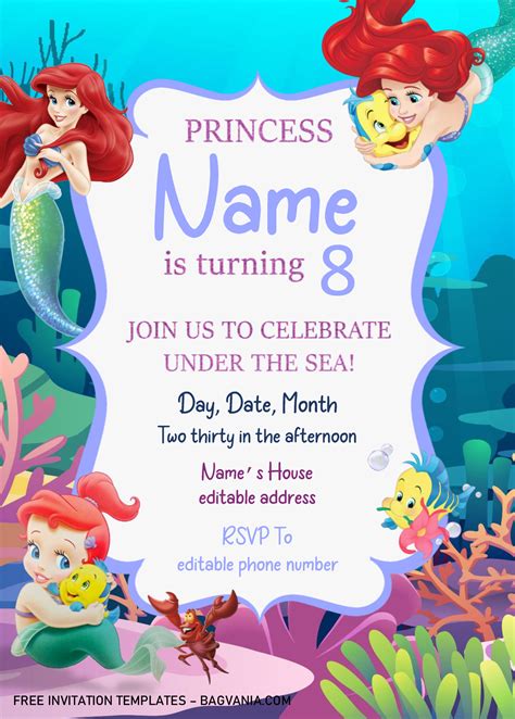 Mermaid Birthday Invitation Templates Free Printable Templates