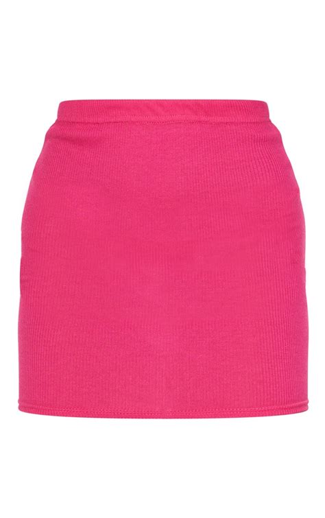 Hot Pink Ribbed Mini Skirt Skirts Prettylittlething Usa