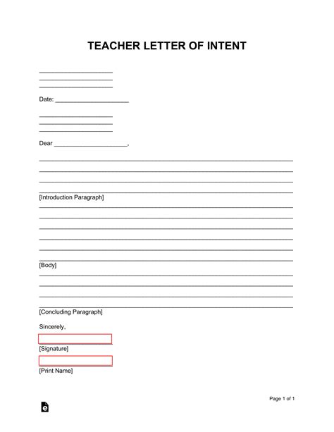Free Teacher Letter Of Intent Pdf Word Eforms