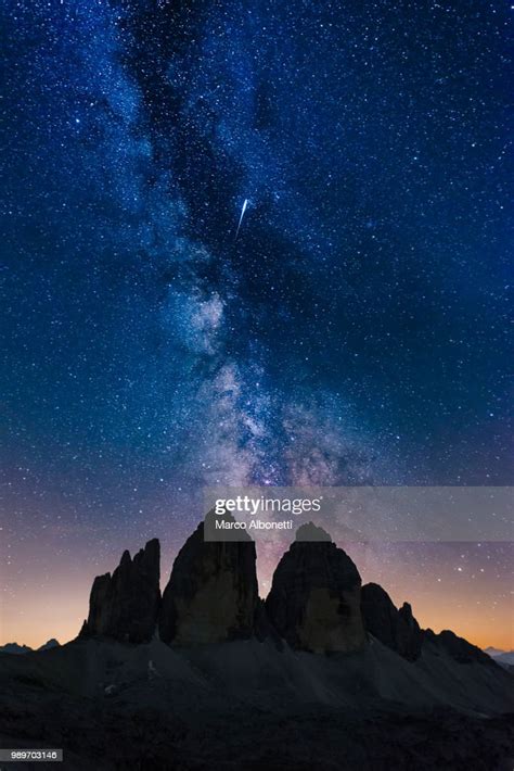 Tre Cime Di Lavaredo Under The Milky Way Italy High Res Stock Photo