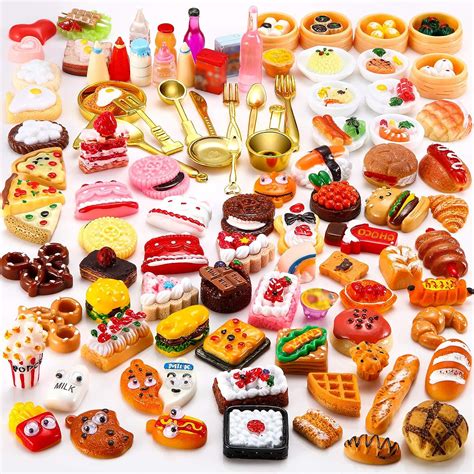 Sumind 100 Pieces Miniature Food Drinks Toys Mixed Pretend
