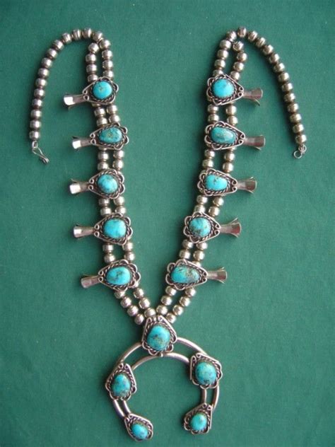 Old Coin Sterling Silver Navajo Squash Blossom Necklace Turquoise Old