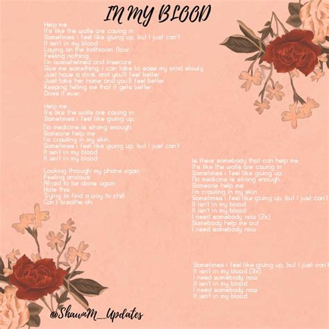 It isn't in my blood it isn't in my blood. Shawn Mendes Updates on Twitter: ""In My Blood" lyrics A ...