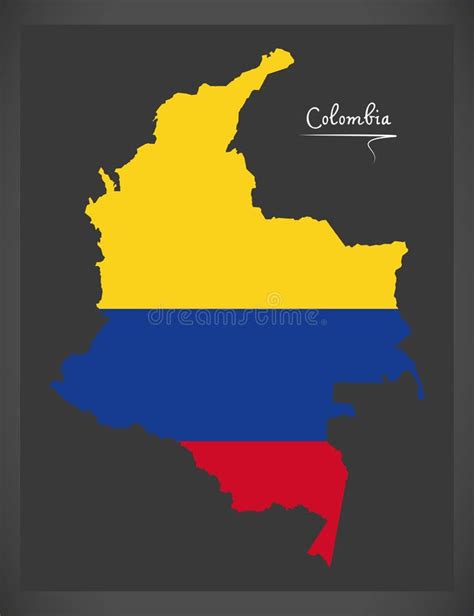 Colombia Mainland Map With Colombian National Flag Illustration Stock