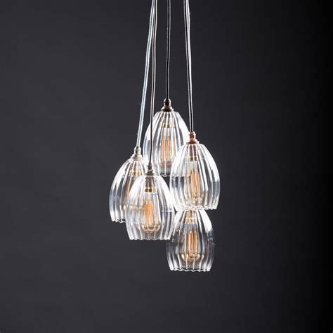 five way clear ribbed small glass cluster pendant light by glow lighting