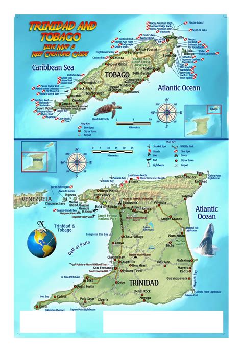 Подробная карта дайвинга Тринидада и Тобаго Тринидад и Тобаго