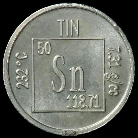 Element coin, a sample of the element Tin in the Periodic ...