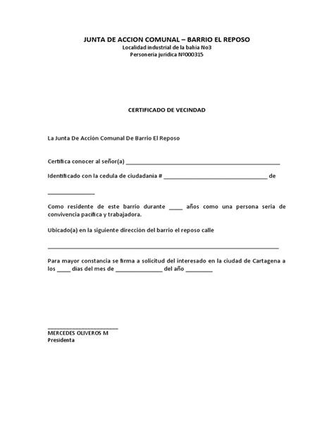 Certificado De Vecindad Pdf