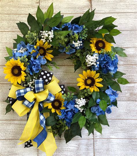 Yellow And Blue Sunflower Wreath Floral Grapevine Wreath Etsy