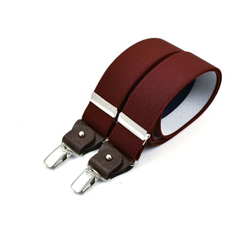 Wide Clip On Mens Braces Suspenders With Leather Details Wine