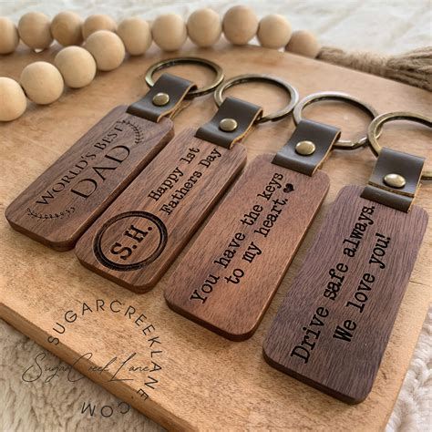 Engraved Custom Wood Keychain Fathers Day Gift Gift For Dad Etsy