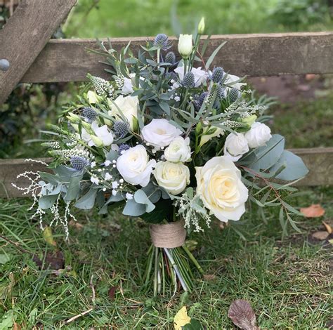 Classic White Wedding Bouquet With Silvery Grey Eucalyptus