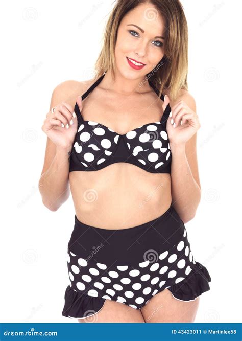 Young Woman Wearing Black Polka Dot Bikini Stock Image Image Of Black