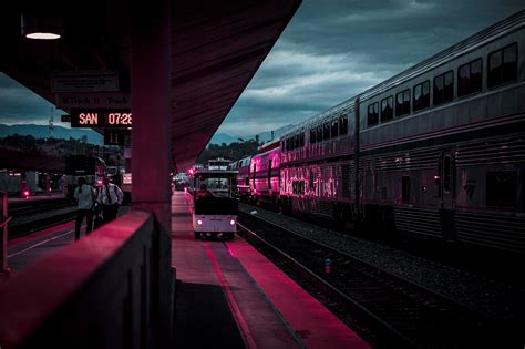 Free Images Light Night Cityscape Evening Vehicle Train Station Darkness Public