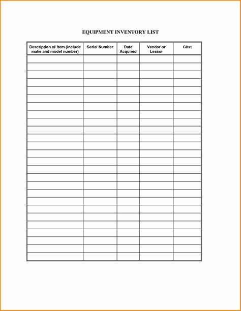 Printable Inventory Sheet