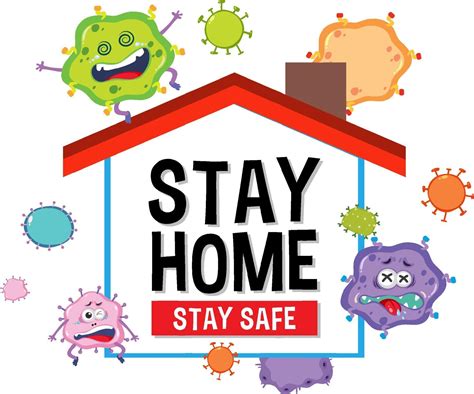 Stay Home Stay Safe Font With Virus Cartoon Character 2036315 Vector