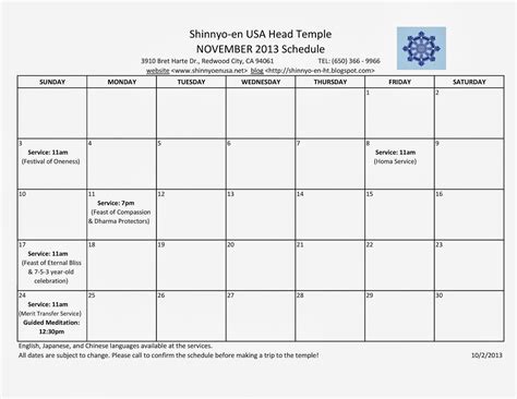 Shinnyo En Usa Head Temple November Schedule