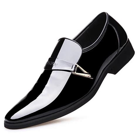 Buy Fashion Mens Pointed Toe Dress Shoes Patent Leather Oxfords Full Brogue Lace Up Men Formal