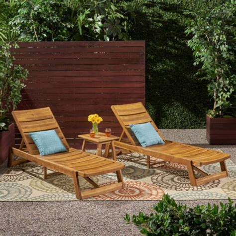 Penny Outdoor Acacia Wood Chaise 3 Piece Lounge Set Teak Finish