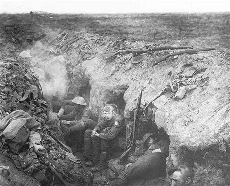 British Soldiers Resting In A Reserve Trench During The Battle Of The