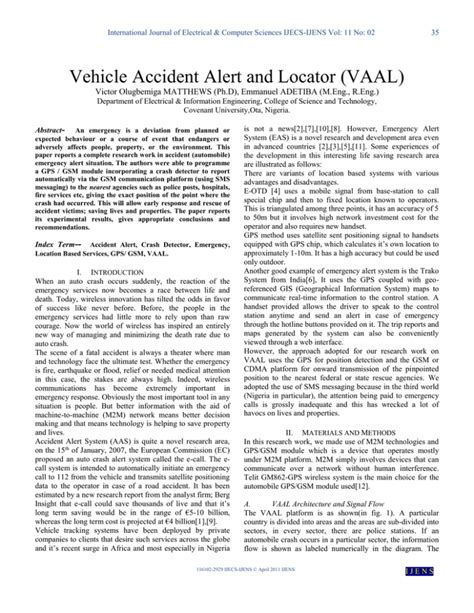 Vehicle Accident Alert And Locator Vaal