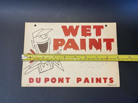 Vintage 1950s Nos Dupont Paints Wet Paint Cardboard Advertising Sign