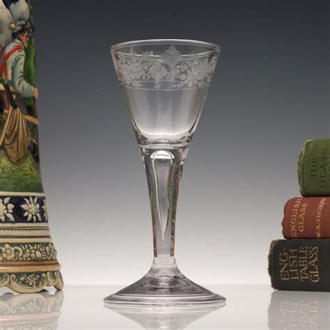 Engraved Antique 18th Century Hollow Stem Wine Glass C1750 Wine Glasses Exhibit Antiques