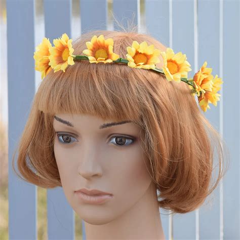 Cxadditions Sunflower Flower Green Rattan Halo Bridal Floral Crown Hair