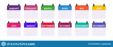 Monthly Calendar Icon Set Flat Vector Illustration Stock Vector