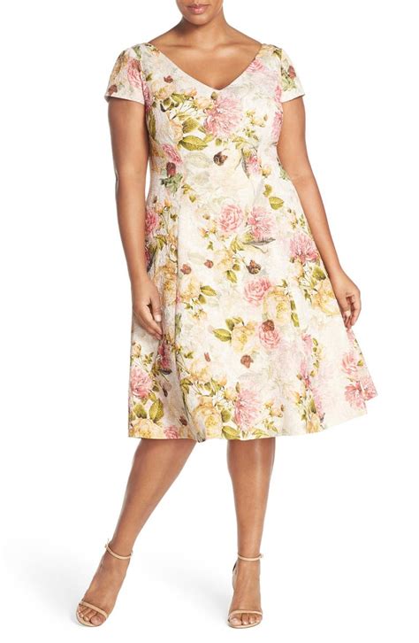 Adrianna Papell Floral Print Matelassé Fit And Flare Dress Plus Size