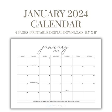 January 2024 Calendar Printable Pdf Landscape Portrait With Holidays